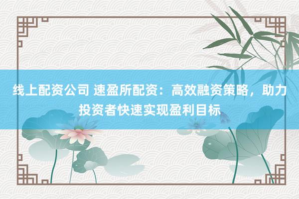线上配资公司 速盈所配资：高效融资策略，助力投资者快速实现盈利目标